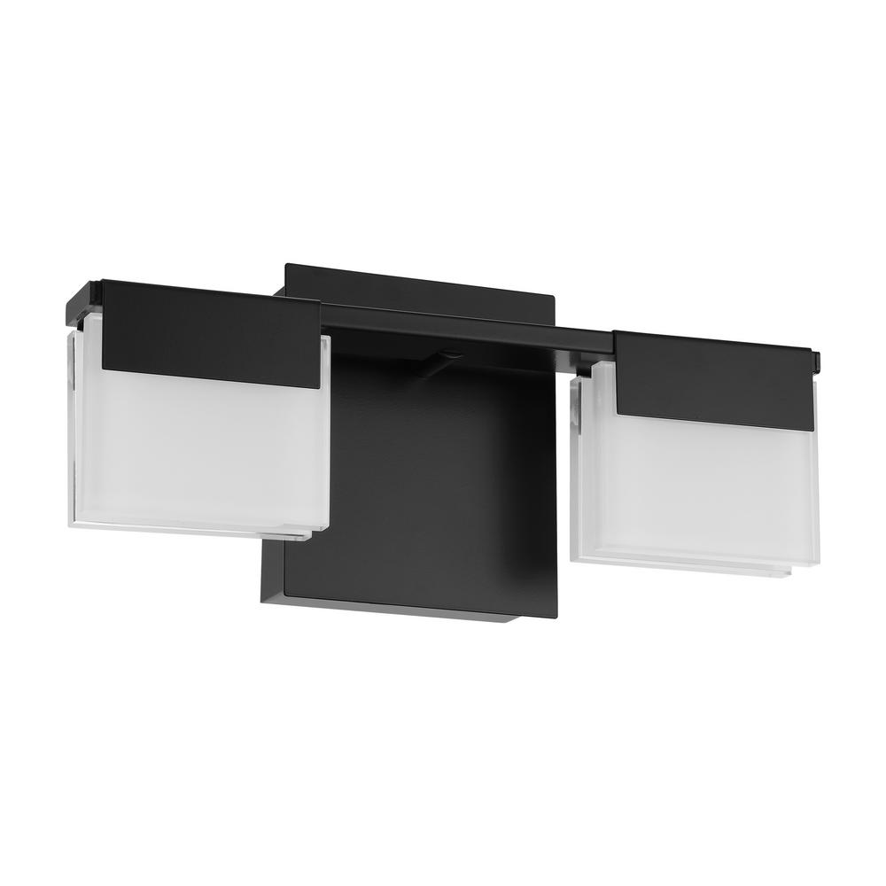 Eglo Vente 12.60 In. 2-light Matte Black Integrated Led Vanity Light With Frosted White Glass Shades