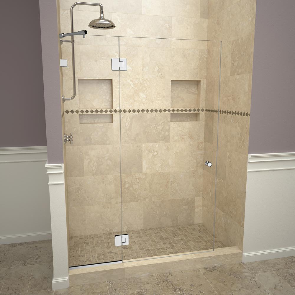 Redi Screen 2000v Series 78 In W X 76 H Semi Frameless Pivot Shower Door With Fixed Panel Polished Chrome