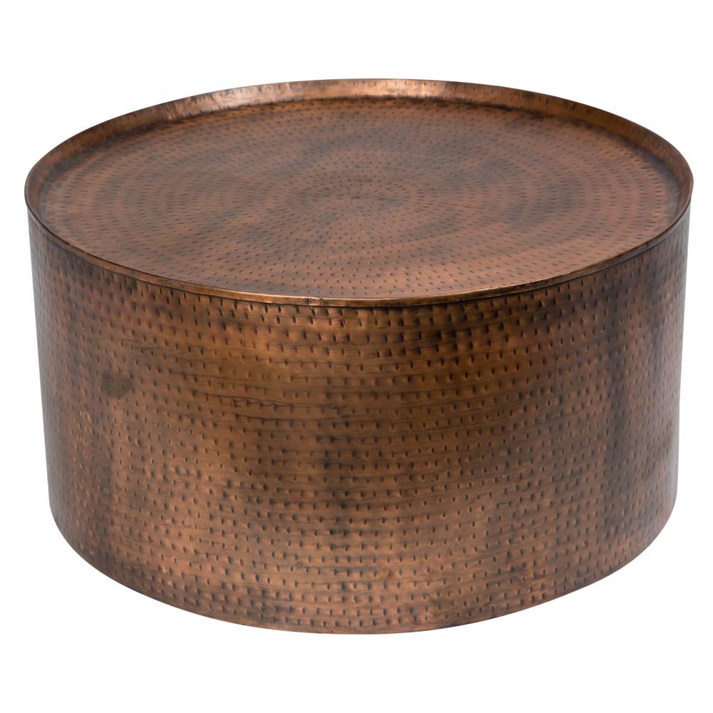Round Metal Coffee Table Tables Accent The Rotonde Antiqued Copper Industrial Metal Coffee Table