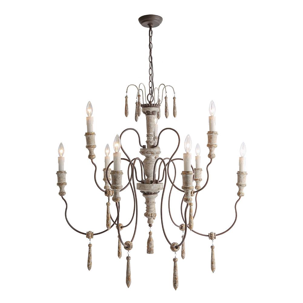 LNC 9-Light Persian White Wood French Country Chandelier-A03483 - The ...