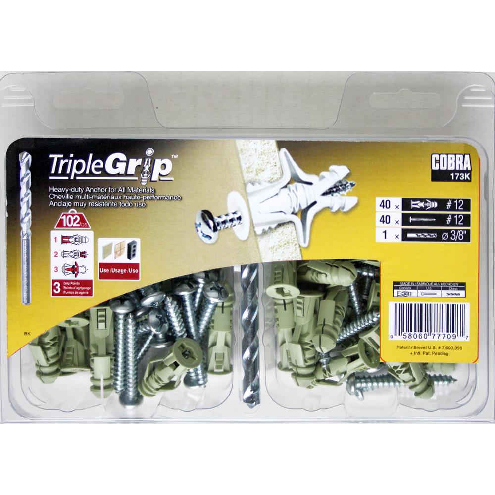 # 8 1//4 Hole Plastic Triple Grip Anchors Box of 100