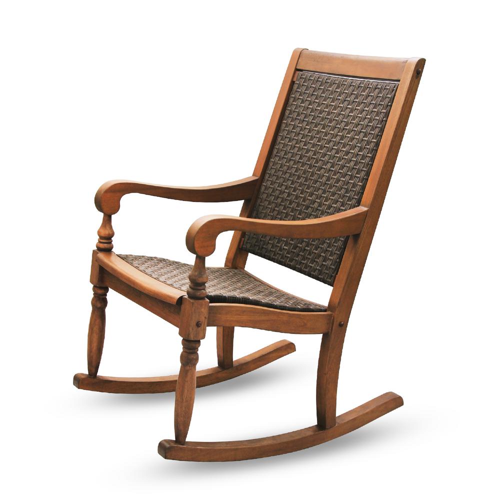 Cambridge Casual Lyon Solid Natural Brown Wood Wicker Outdoor Rocking ...