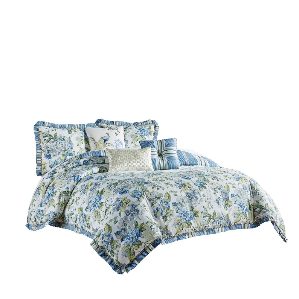 Waverly Floral 4 Piece Porcelain Stripes King Comforter Set