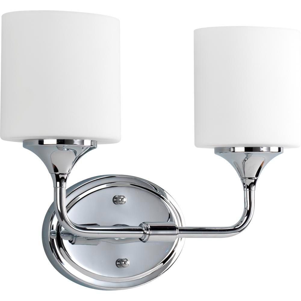 Progress Lighting Flight Collection 2Light Polished Chrome Bathroom Vanity Light with Glass