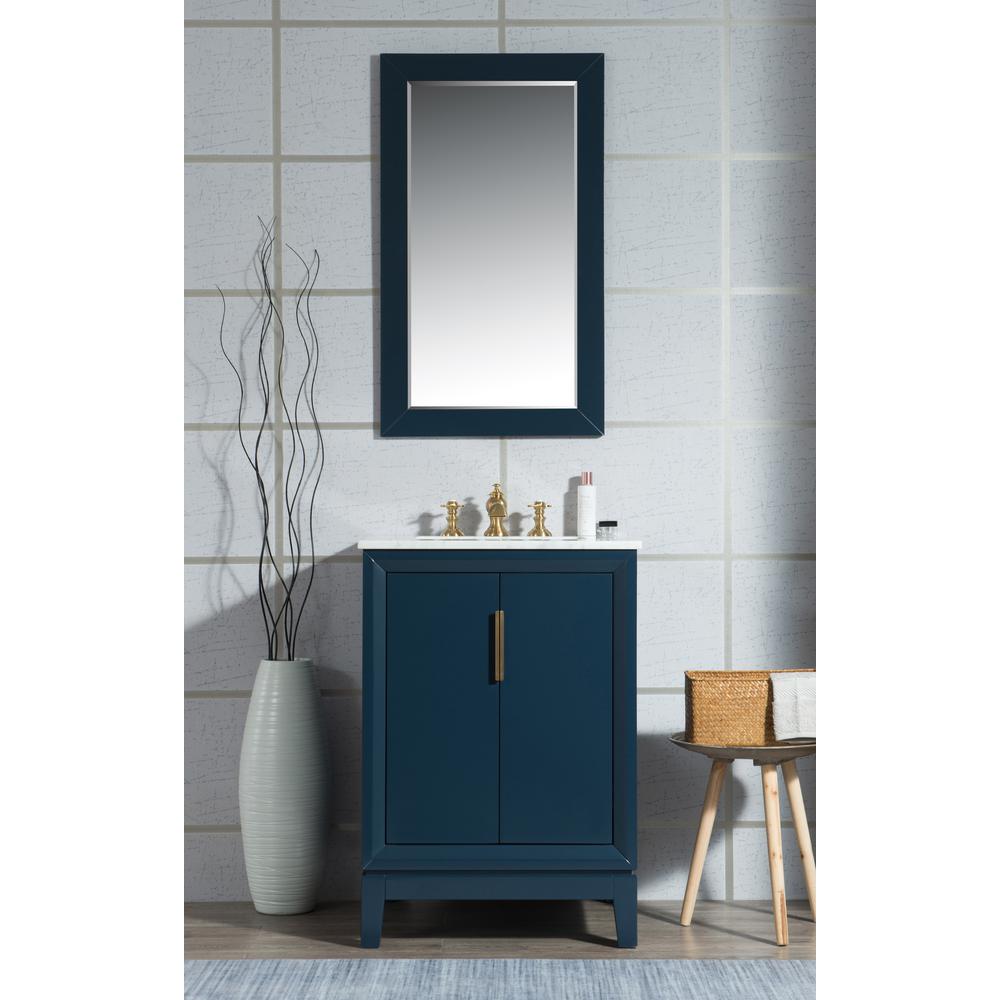 Water Creation 24 In Single Sink Bath Vanity Carrara White Marble Top Monarch Blue W Mirror And Lavatory Faucet