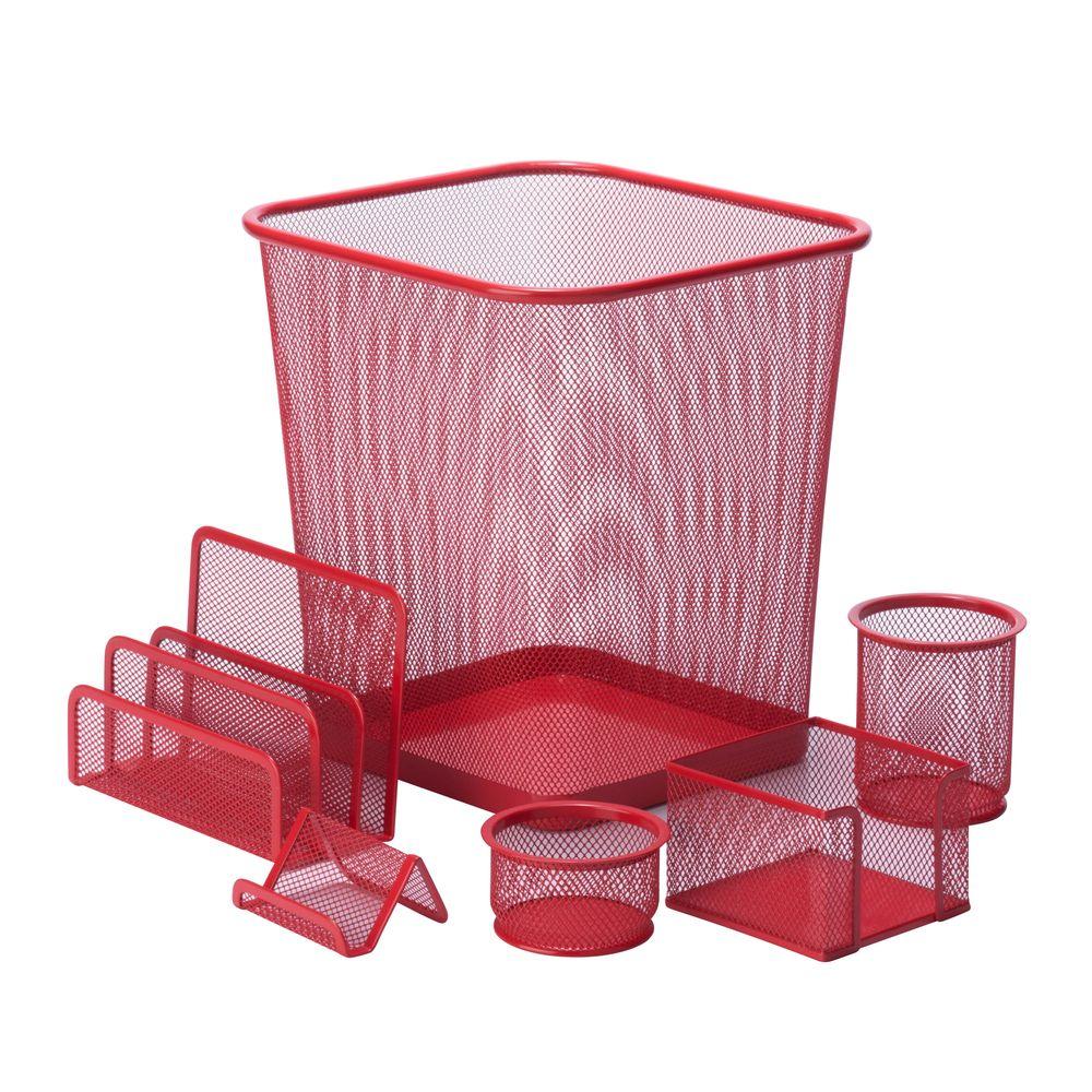 Desktop Supply Organizers Honey Can Do Desk 6 Piece Steel Mesh Desk Set In Red