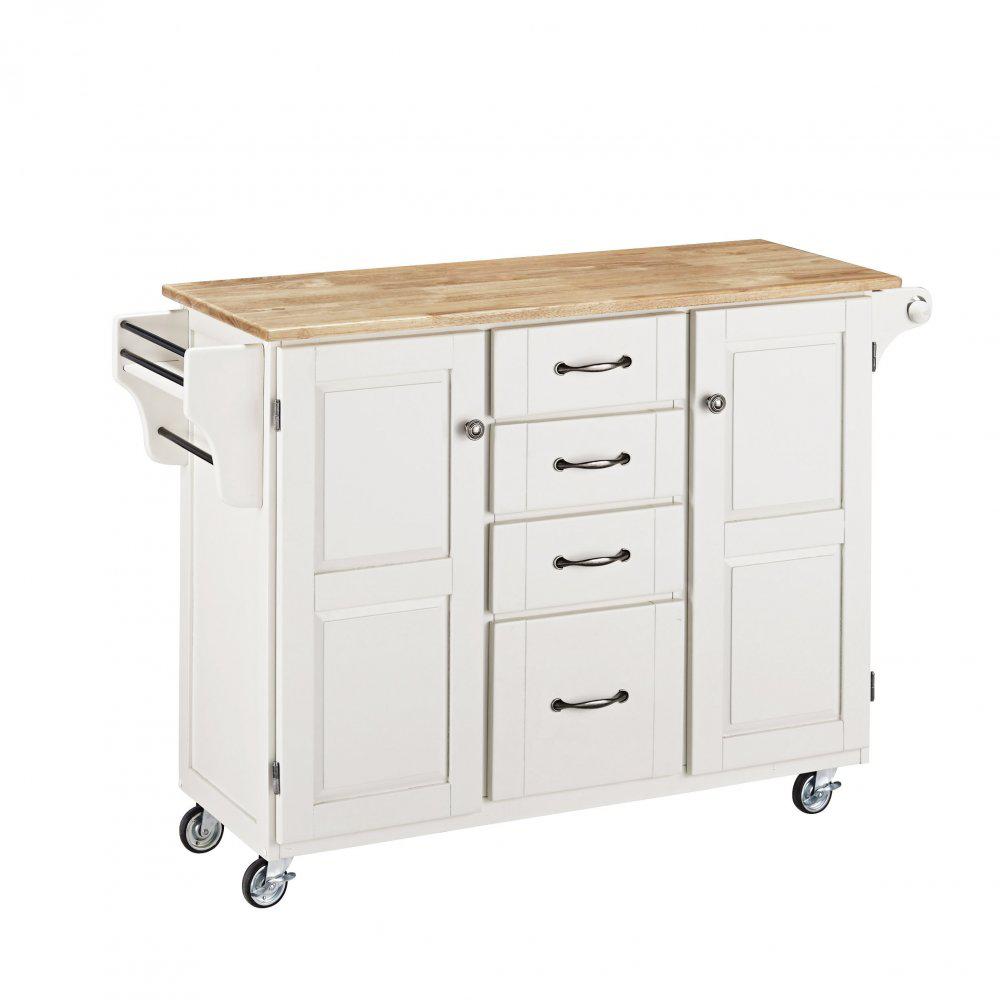 HOMESTYLES Create-a-Cart White Kitchen Cart with Natural Wood Top 9100 ...