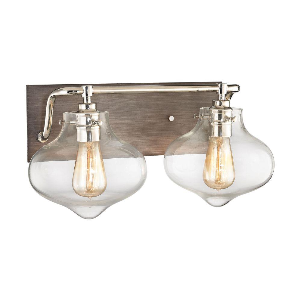 Titan Lighting Kelsey 2 Light Weathered Zinc Vanity With Titan Lighting Kelsey 2 Light Weathered Zinc Vanity With Polished Nickel Accents