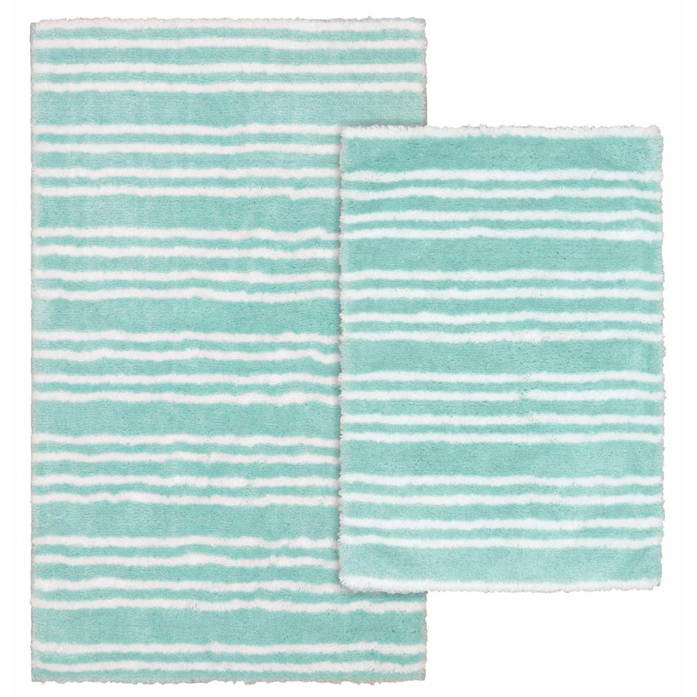 Garland Rug Baha Mar Sea Foam White 21 In X 34 In Striped Nylon