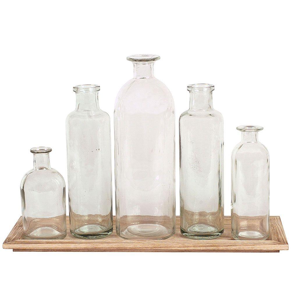 3R Studios Glass Bottle Vases with Tray (Set of 5)DA2672 The Home Depot