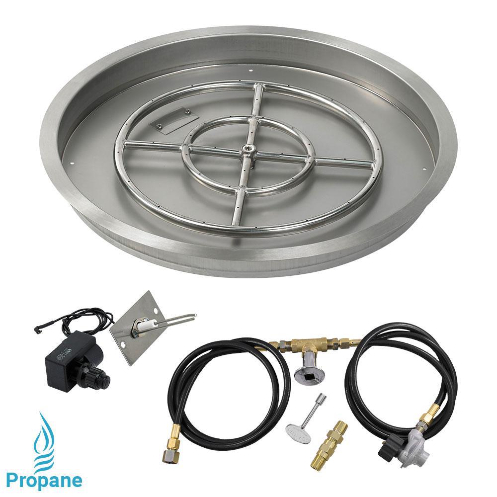 American Fire Glass 25 In Round Stainless Steel Drop Pit Round Stainless Steel Drop In Fire Pit Pan With Spark Ignition Kit Propane 18 Ring Burner Included