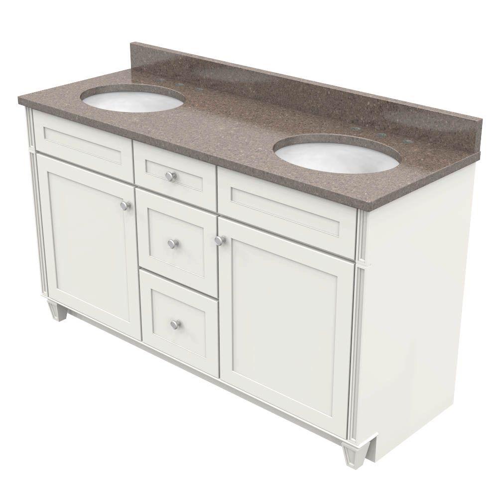 KraftMaid 60 in. Vanity in Dove White with Natural Quartz Vanity Top in