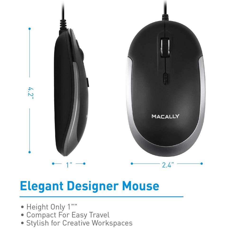 White Slim /& Compact USB Mouse for Apple Mac or Windows PC Laptop//Desktop Designed with Optical Sensor /& DPI Switch Simple /& Comfortable Wired Computer Mouse Macally Silent Wired Mouse