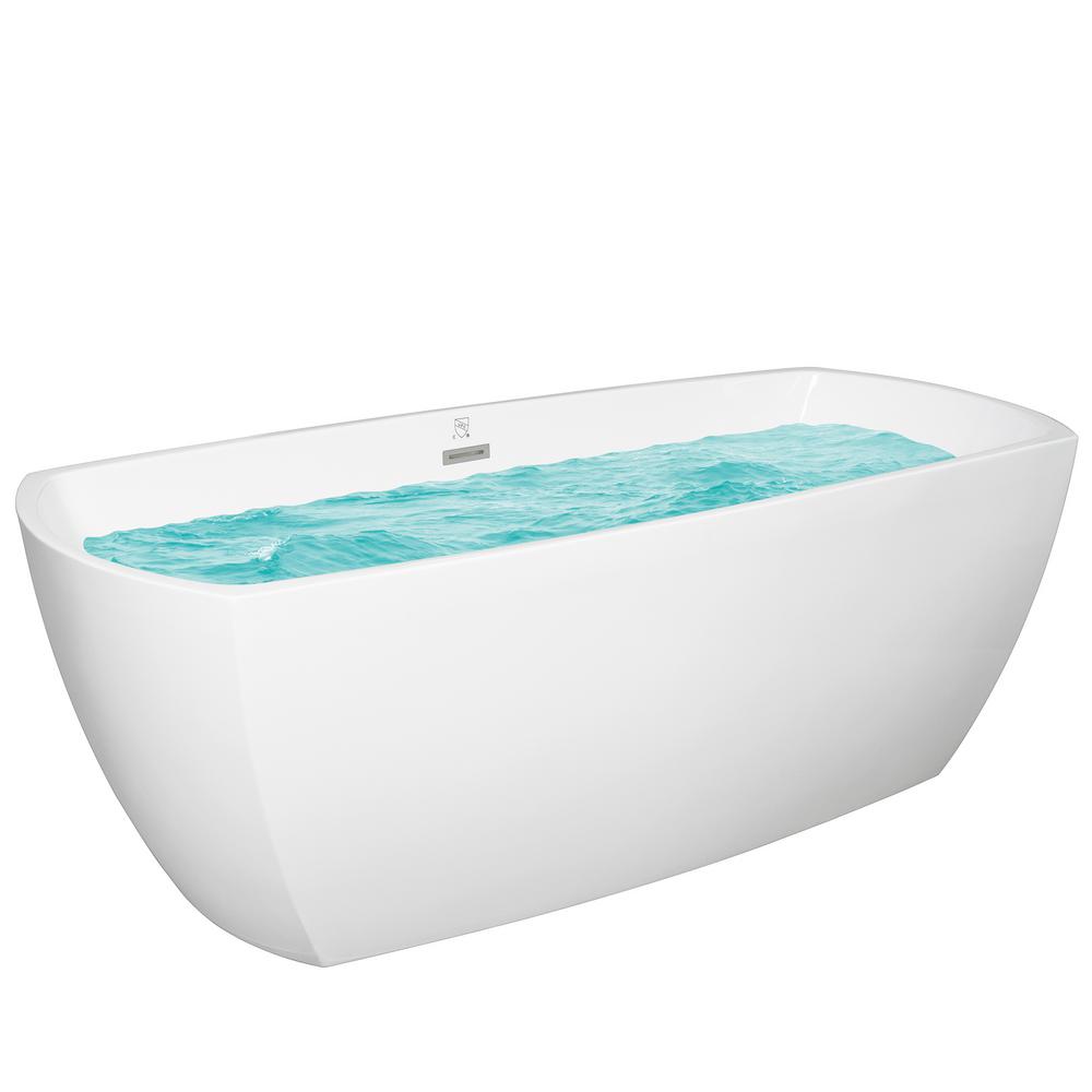 Akdy 69 In Acrylic Center Drain Rectangular Double Ended Flatbottom Freestanding Bathtub In White