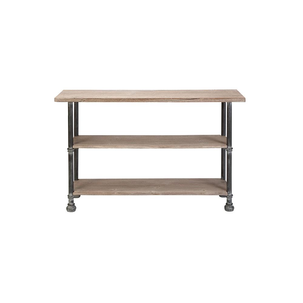 Litton Lane Light Brown Rectangular 3 Tiered Wooden Console Table Litton Lane Light Brown Rectangular 3 Tiered Wooden Console Table With Distressed Black Iron Legs 66670 The Home Depot