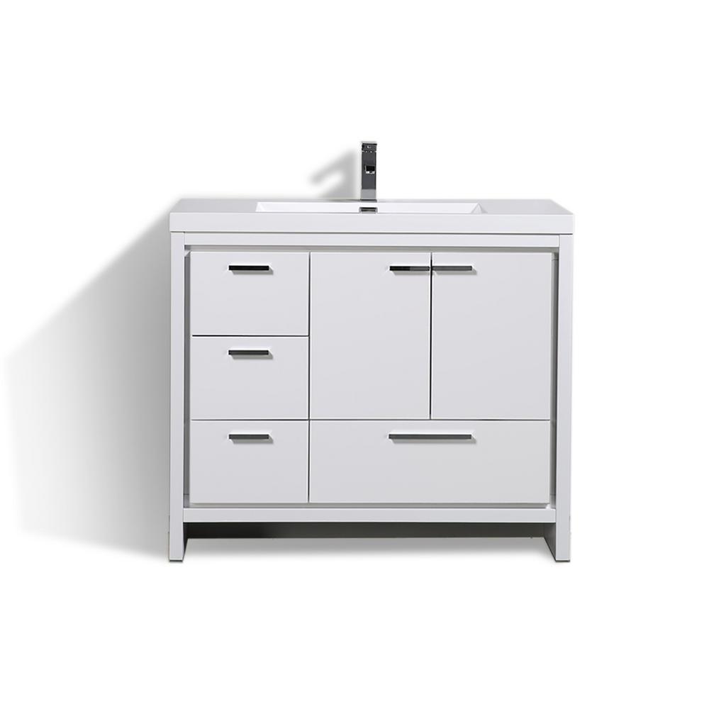 Moreno Bath Dolce 42 In W Bath Vanity In High Gloss White With Reinforced Acrylic Top In White With White Basin Left Side Drawers Md642lgw The Home Depot