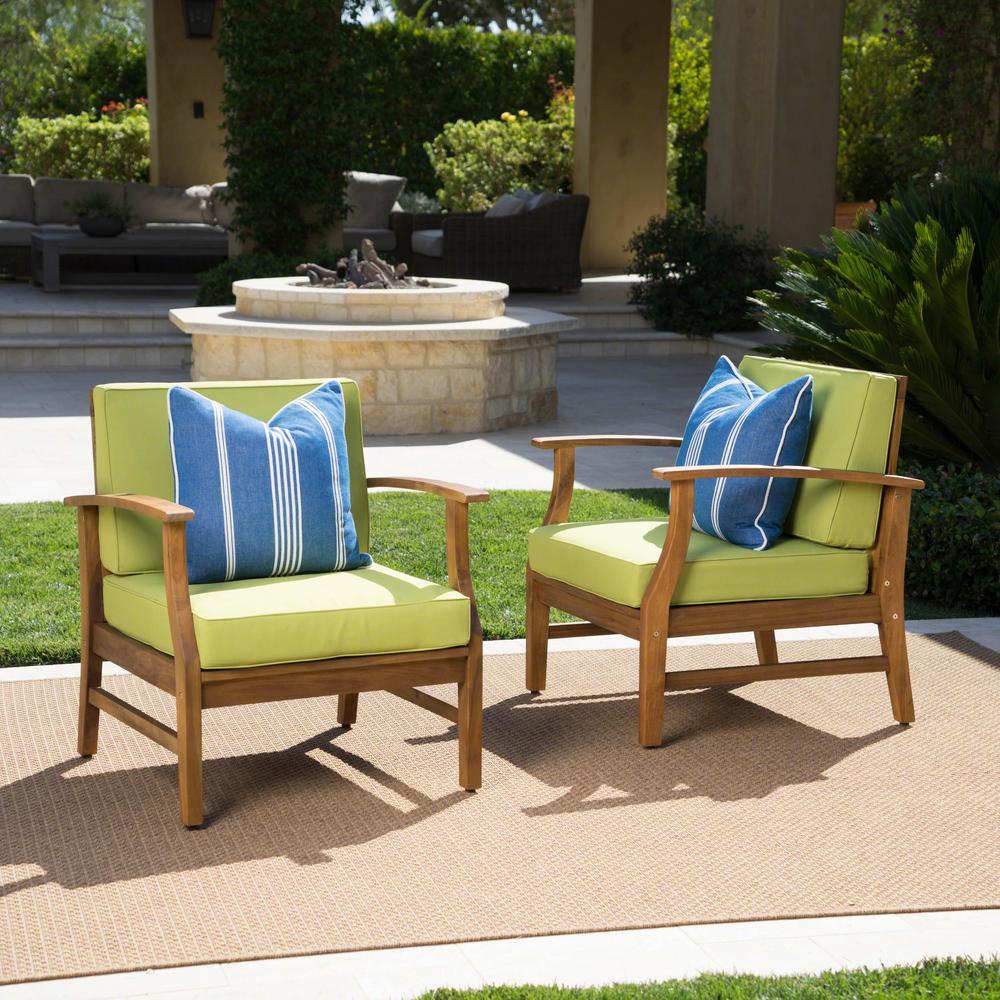 Noble House Perla Teak Finish Wood Outdoor Club Lounge Chairs with Blue