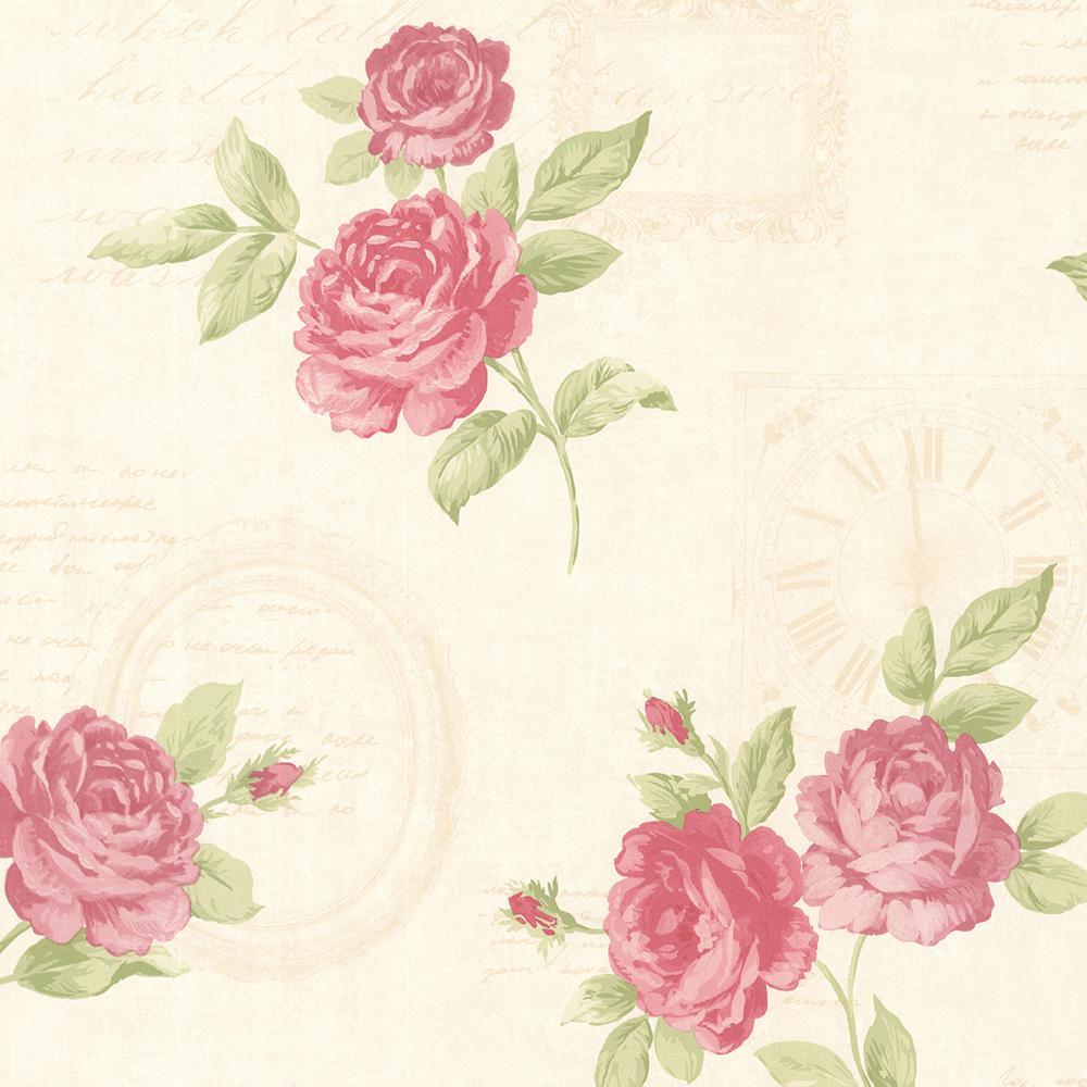 Brewster Venetia Pink Vintage Rose Toss Pink Wallpaper Sample 2532 450sam The Home Depot