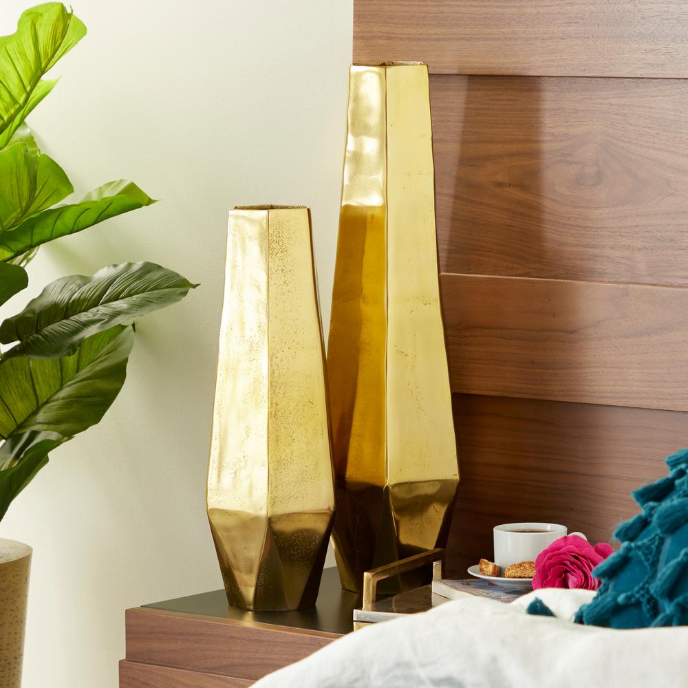 Unbranded 19 in., 26 in. Modern Geometric Gold Metal Vases (Set of 2