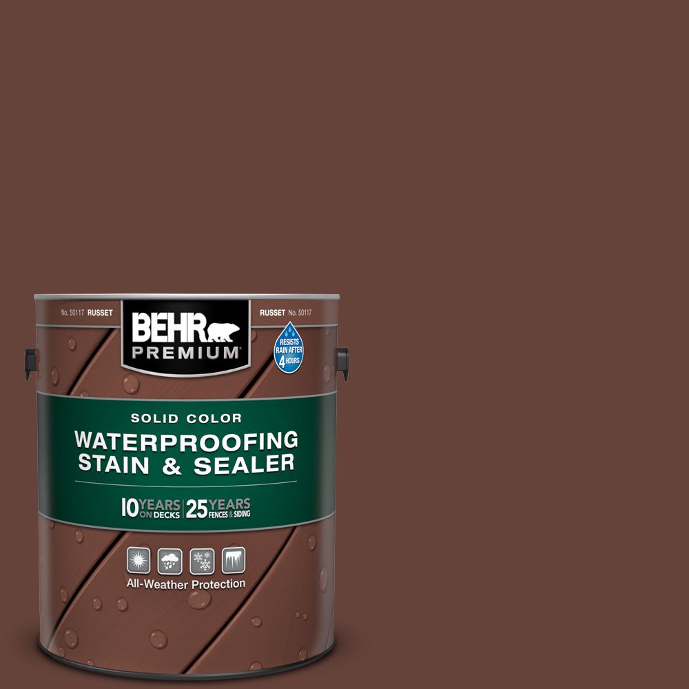BEHR PREMIUM 1 gal. SC117 Russet Solid Color Waterproofing Exterior Wood Stain and Sealer