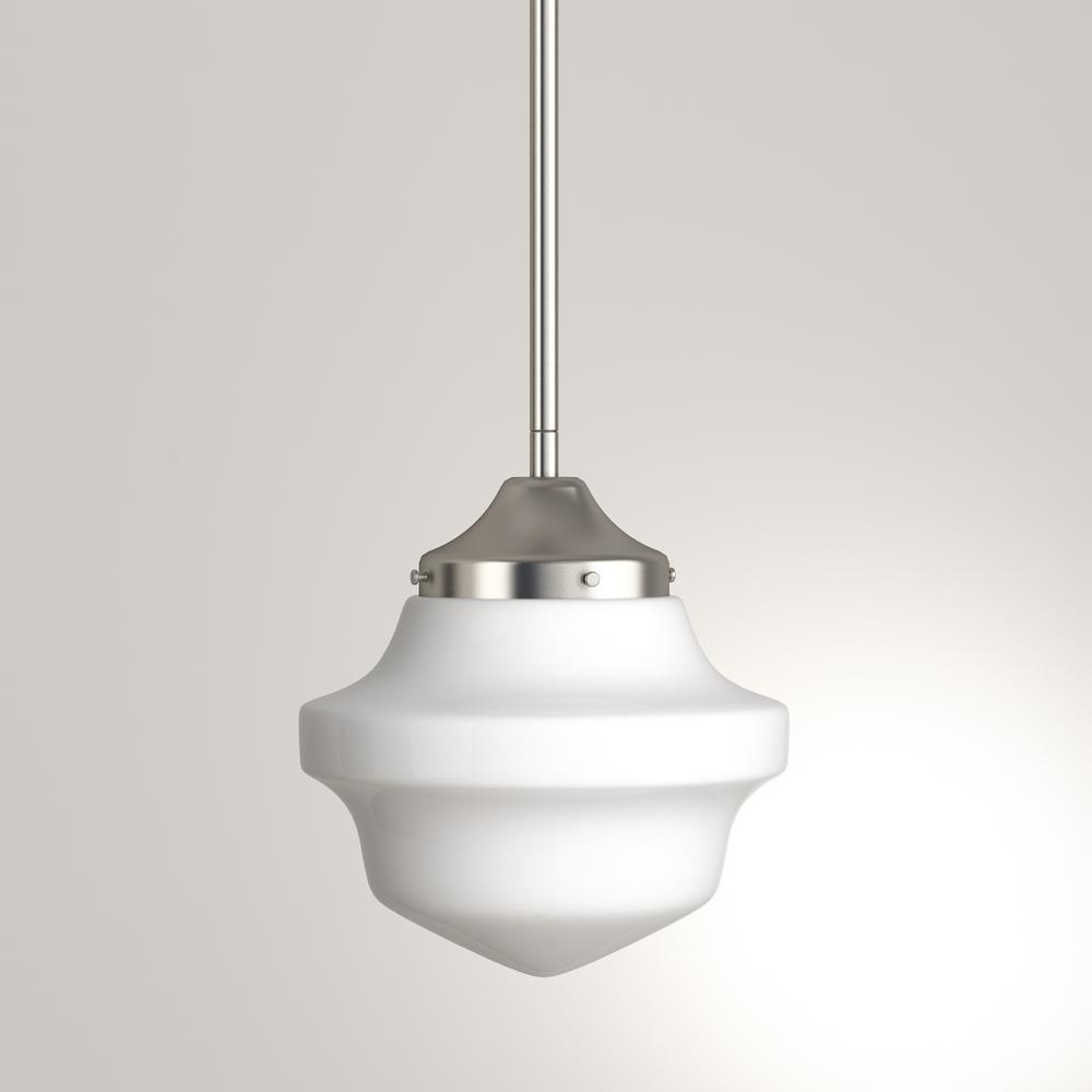 Progress Lighting Progress Lighting P5195-09 School House One Light Pendant Brushed Nickel Finish with White Opal Glass HI