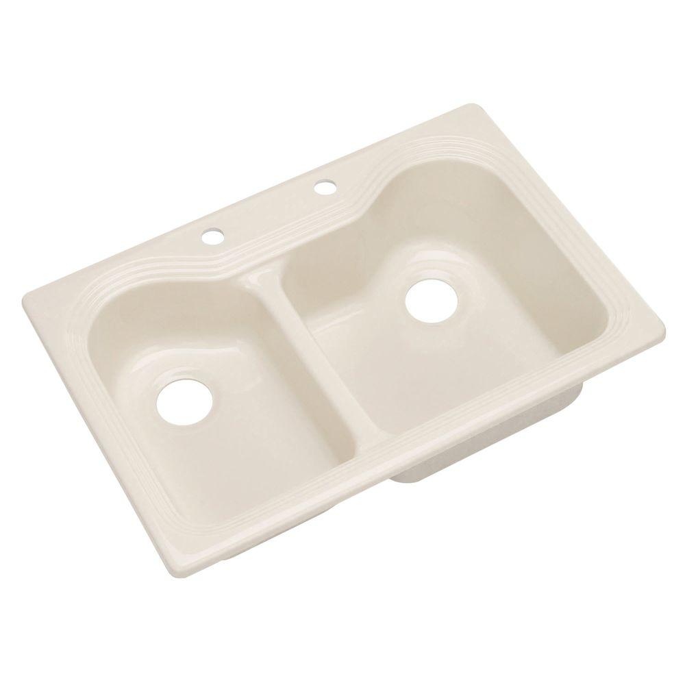 Thermocast Breckenridge Drop In Acrylic 33 In 2 Hole Double Bowl Kitchen Sink In Almond 46202