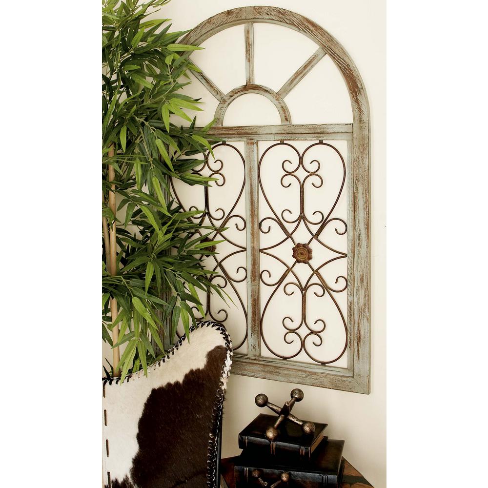29 In X 46 Rustic Brown Wood And Metal Arched Window Wall Decor Rustic Brown Wood And Metal Arched Window Wall Decor 66778 The Home Depot