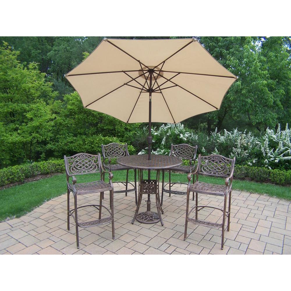 Oakland Living 7-Piece Cast Aluminum Patio Bar Height Dining Set with