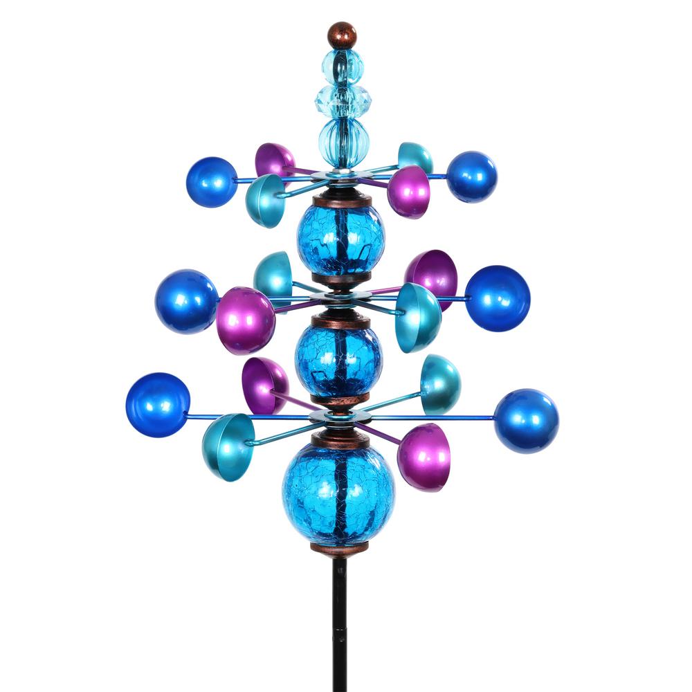 Exhart Triple Wind Spinner 4.0 ft. Blue Metal Garden Stake-16656-RS ...