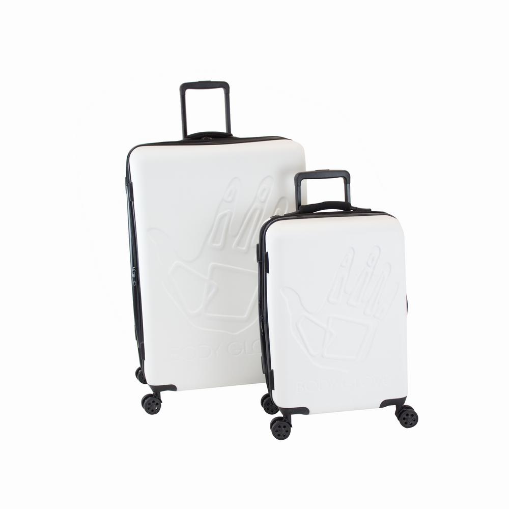 white hardside luggage