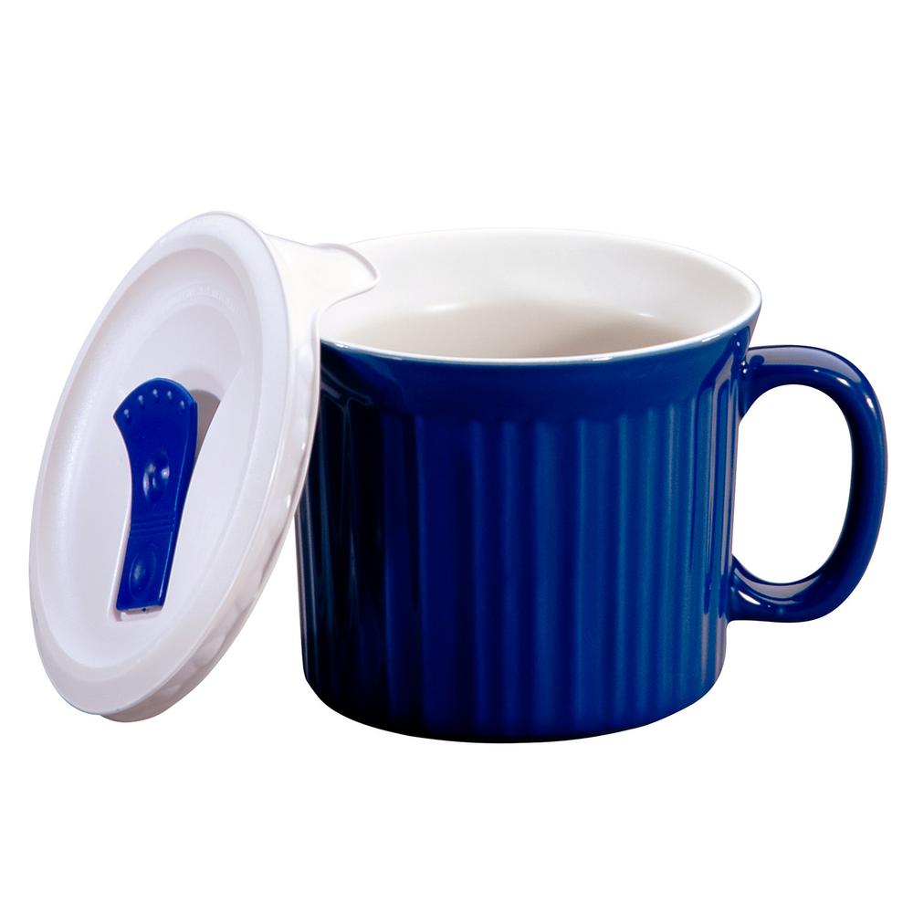 Corningware French White 20 Oz Blueberry Mug With Lid 1105119 The French White 20 Oz Blueberry Mug With Lid