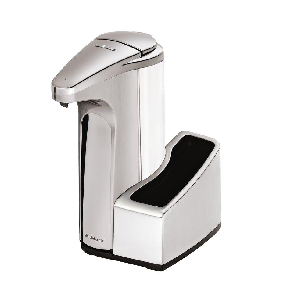 Simplehuman 8 Fl Oz Compact White Sensor Pump For Soap Lotion Or Sensor Soap Pump Dispenser With Caddy In Brushed Nickel