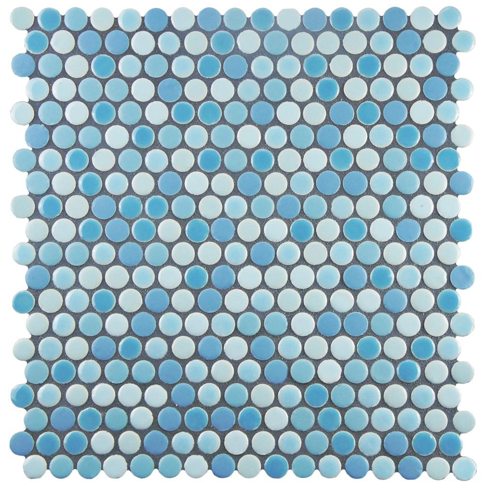 Blue Tile Flooring The Home Depot Comet Penny Round Oceano 11 1 4 In X 3