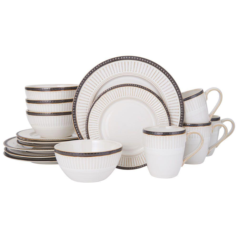 Pfaltzgraff Promenade Scroll 16Piece Casual Brown and Cream Stoneware