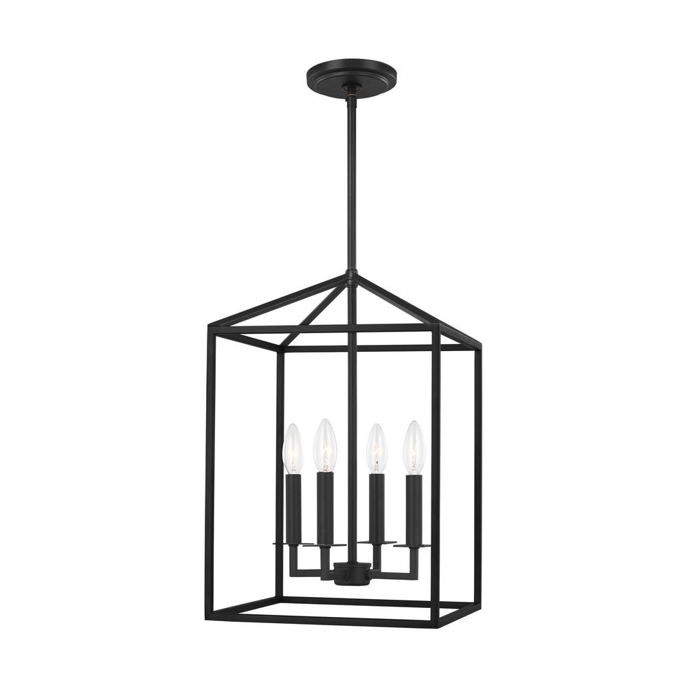 Sea Gull Lighting Perryton Small 12.25 in. 4-Light Midnight Matte Black Modern Transitional Pendant