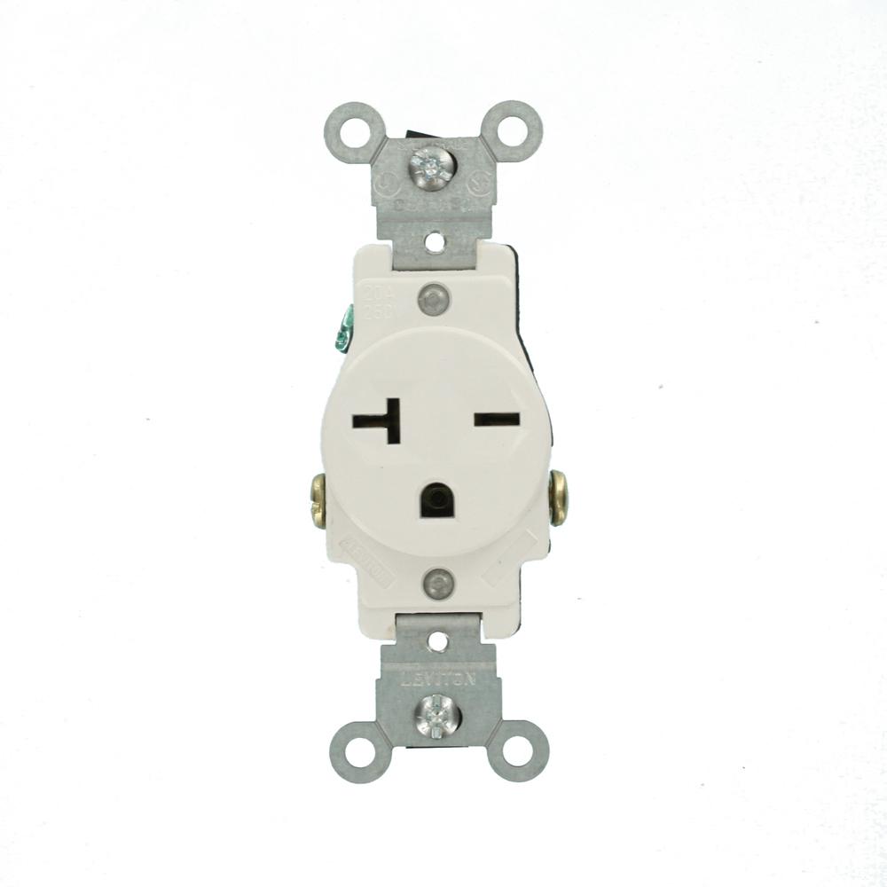 Leviton Amp Commercial Grade Double Pole Single Outlet White R52 051 0ws The Home Depot