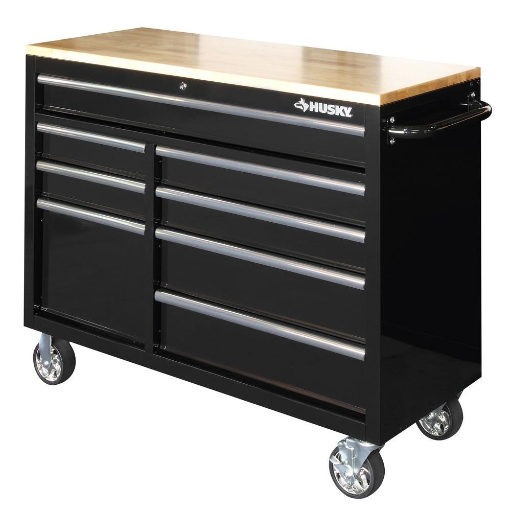 Husky HeavyDuty 46 in. 8Drawer Mobile Workbench with 1 in. Solid Wood