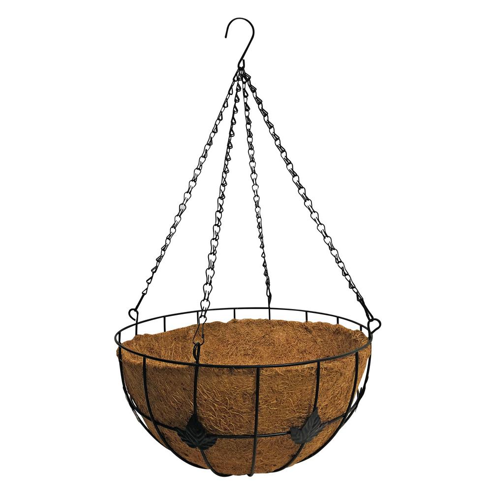 14 in. Metal Hanging Basket Planter with Maple Leaf Coco Liner18233