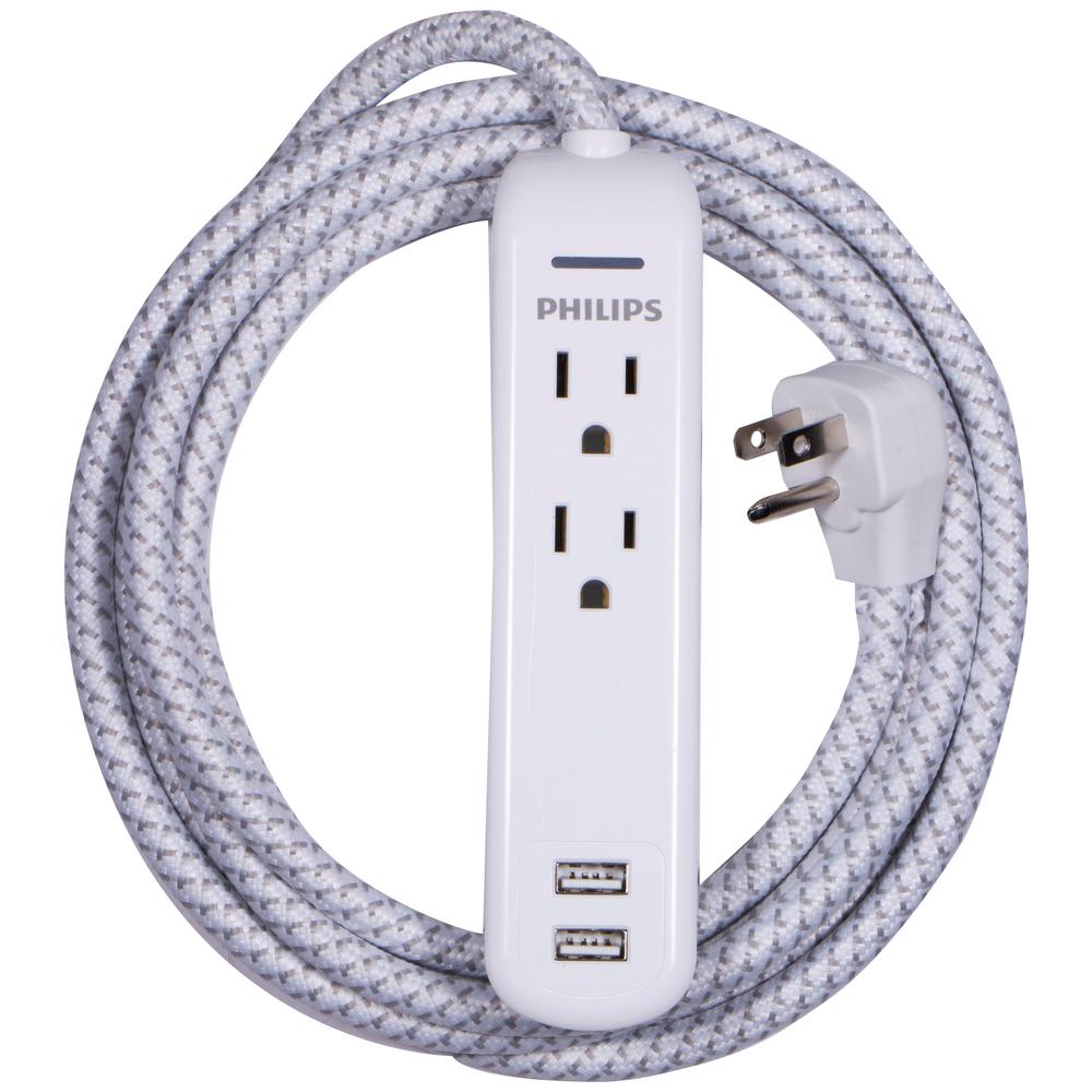 Southwire 5 ft. 2Outlet Desktop Surge Protector and USB Charger Extension Cord41226 The Home