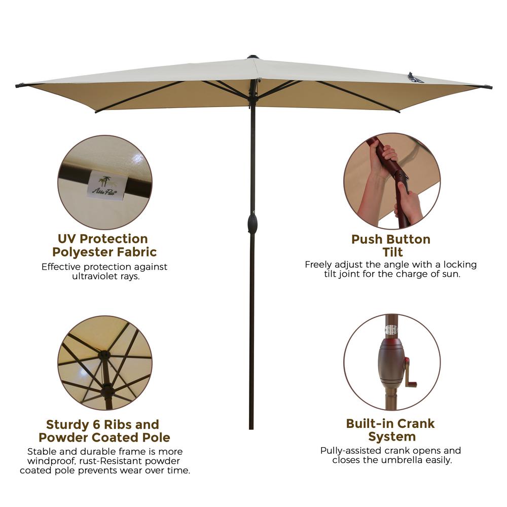 Abba Patio 6 5 Ft X 10 Ft Rectangular Market Push Tilt Patio Umbrella In Beige Ap23386ctb The Home Depot