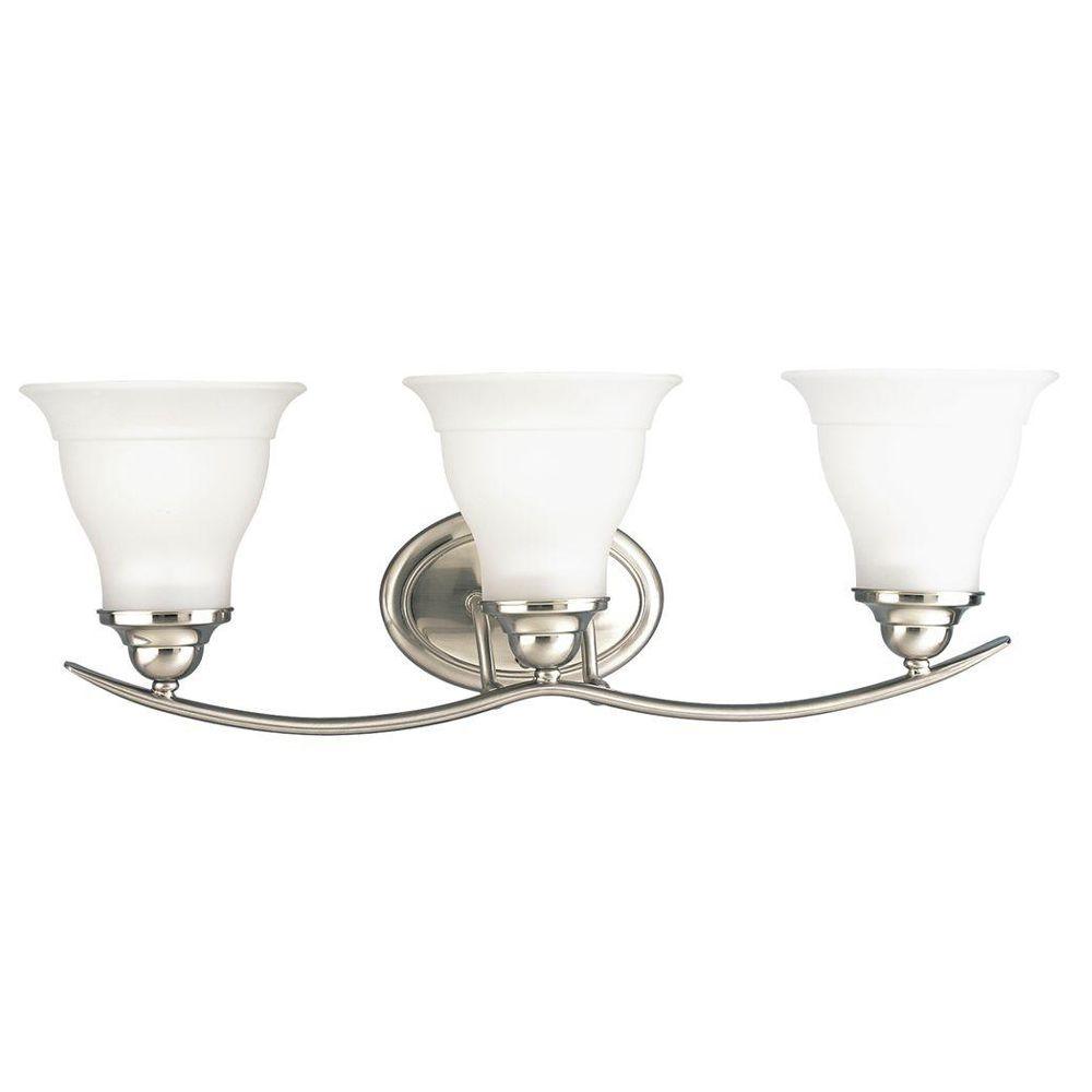 Progress Lighting Trinity 24 In 3 Light Brushed Nickel Bathroom Vanity Light With Glass Shades