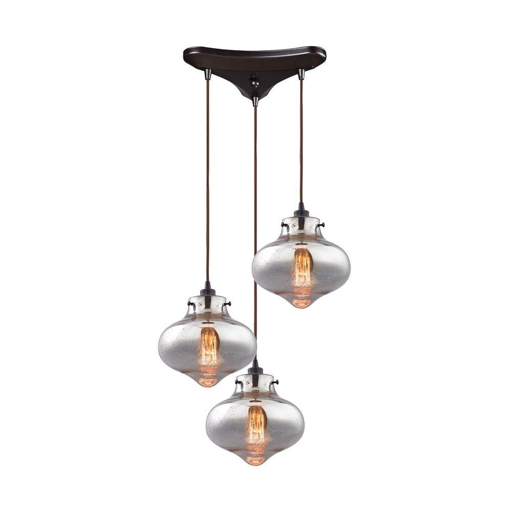 Titan Lighting Kelsey 3 Light Oil Rubbed Bronze Pendant With Mercury Glass