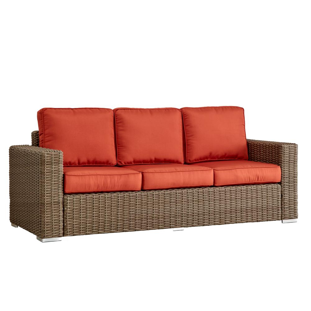 HomeSullivan Camari Mocha Square Arm Wicker Outdoor Sofa with Red Cushion40E031CAMCSOFR The