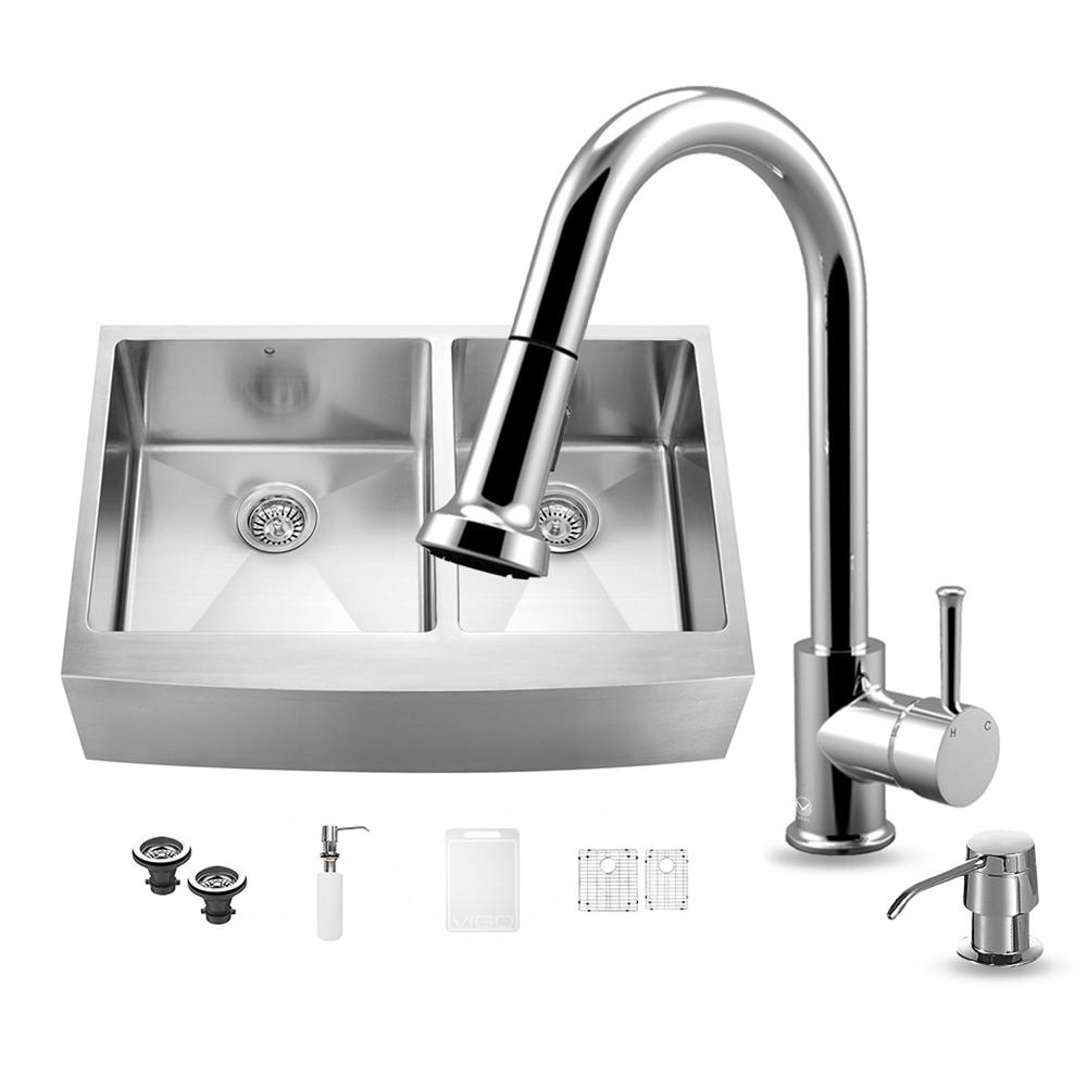 VIGO All-in-One Farmhouse Apron Front Stainless Steel 33 inch 0-Hole Double Bowl... by VIGO