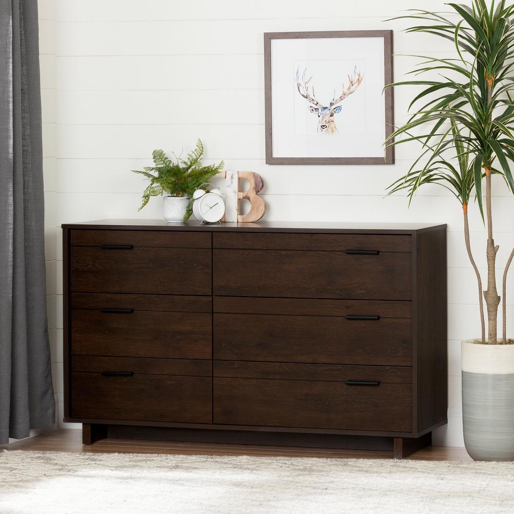 South Shore Fynn 6Drawer Brown Oak Dresser10279 The Home Depot