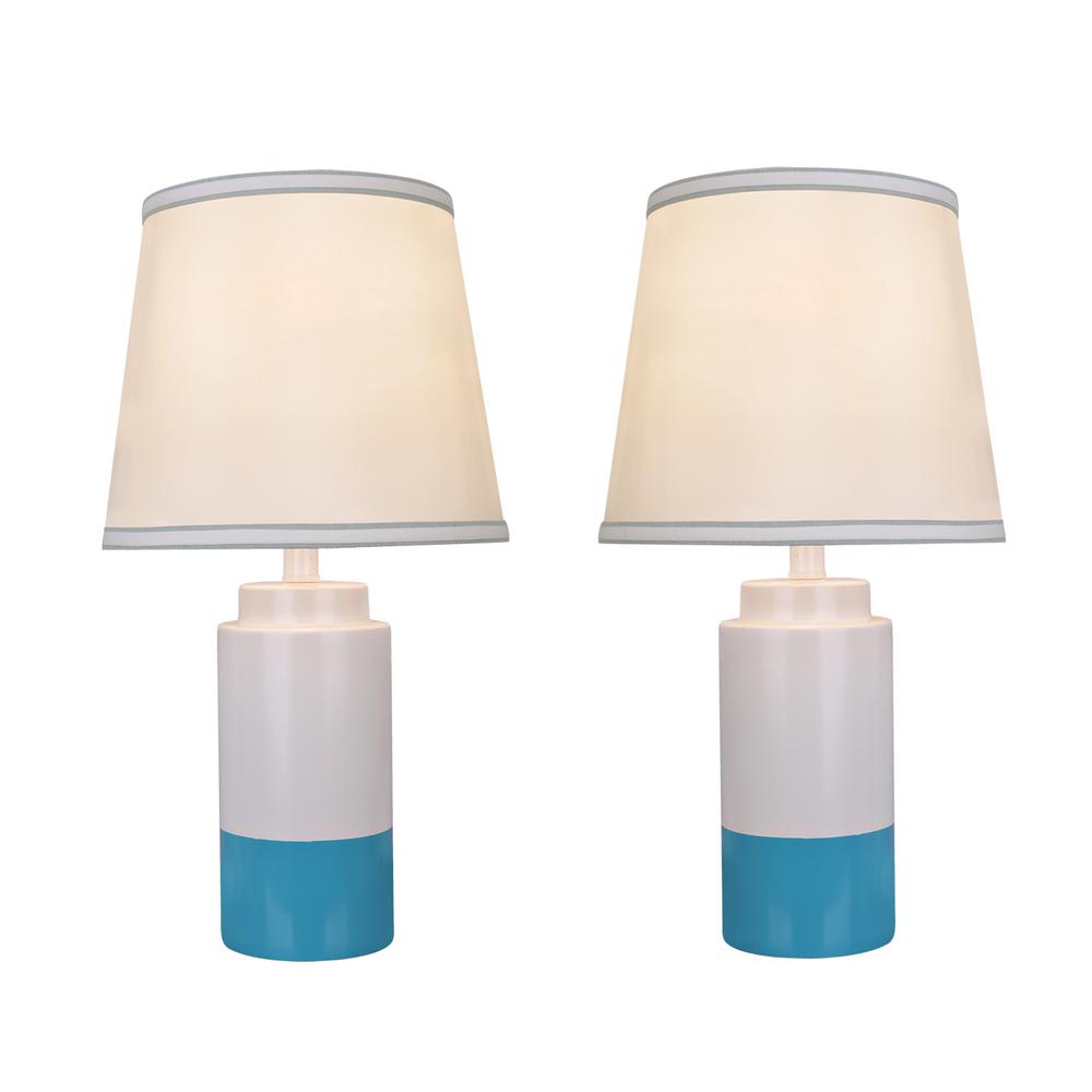 white and blue lamp shade