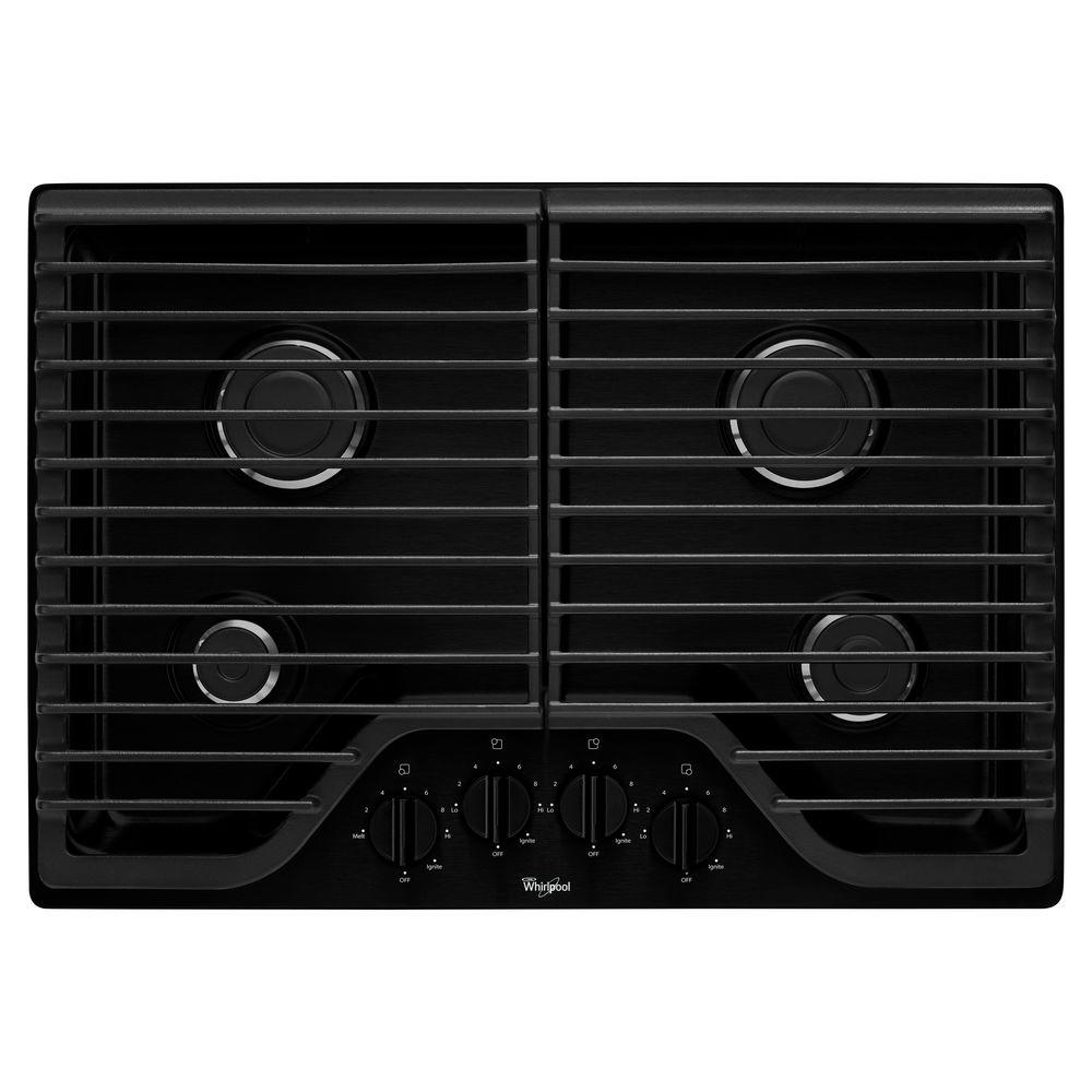 Whirlpool 30 In Gas Cooktop In Black With 4 Burners Including