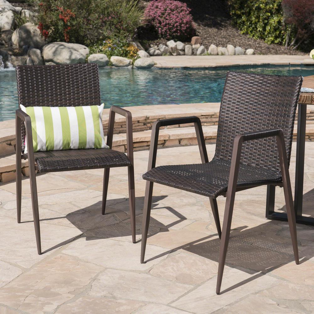 Noble House Ailani Multi-Brown Stationary Wicker Outdoor Dining Chair ...