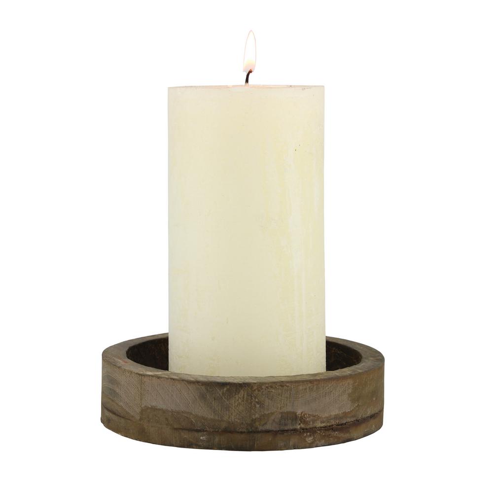 Small Stonebriar Glass Hurricane Candle Holder with Rustic Metal Plate Insert