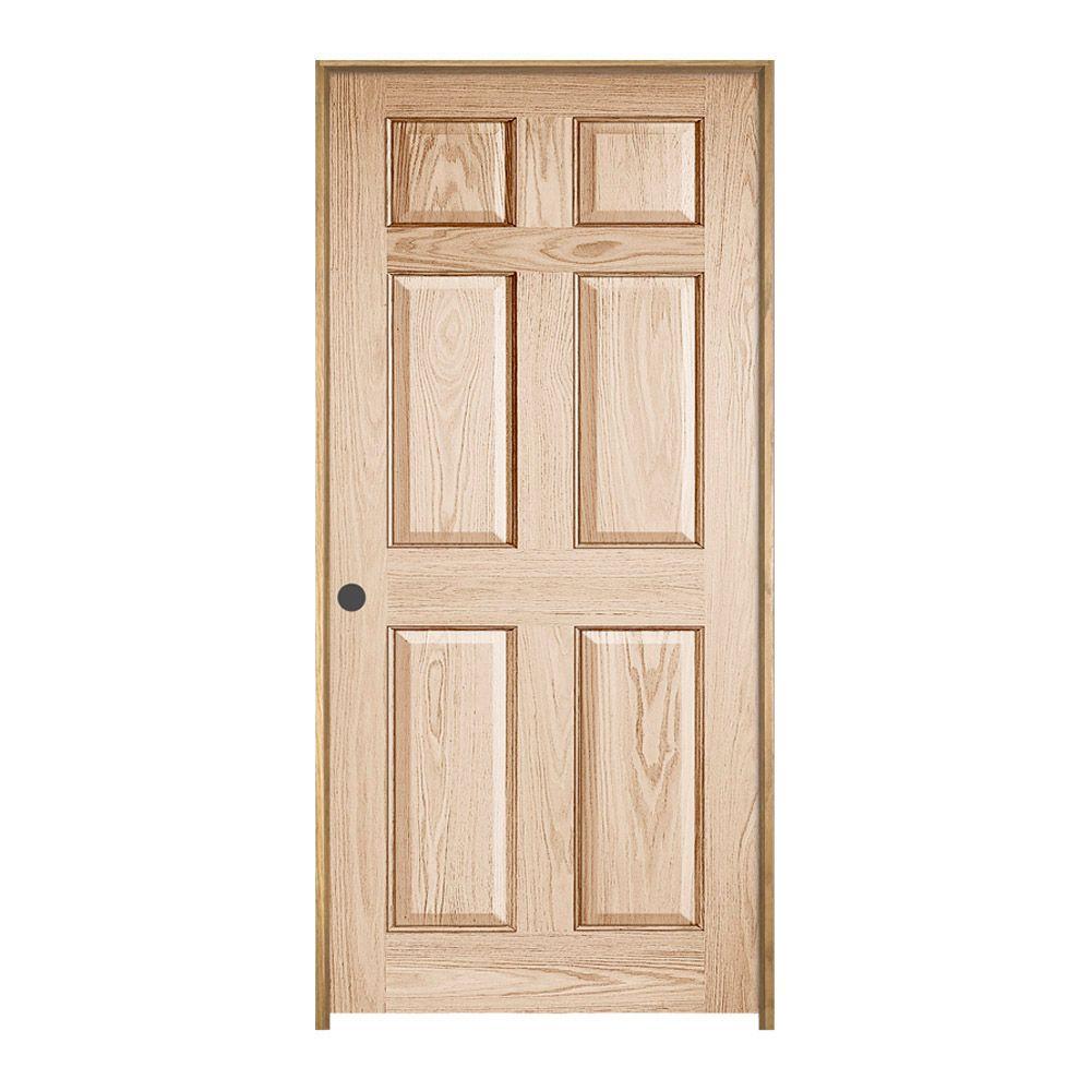 JELD-WEN 36 in. x 80 in. Oak Unfinished Right-Hand 6-Panel Wood Single